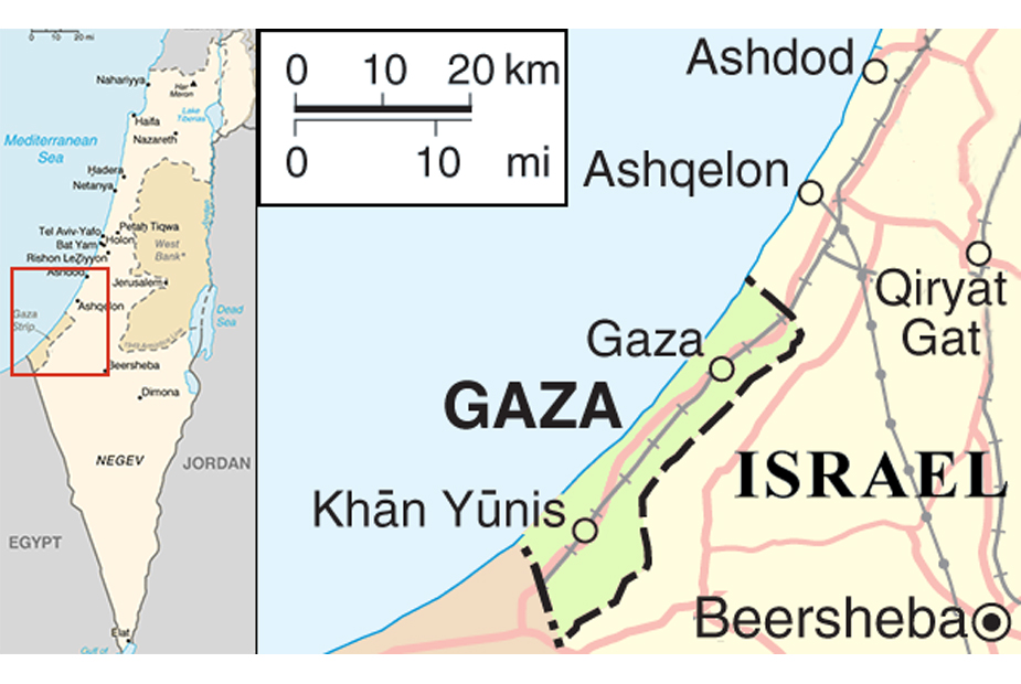 Map of Gaza and Israel