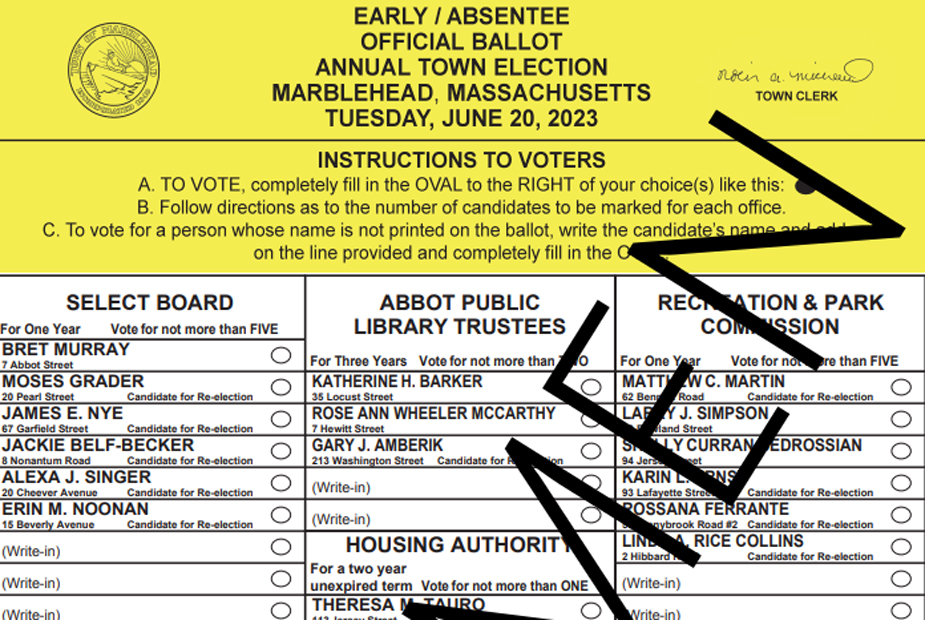 Marblehead June 20, 2023 Ballot Sample Image