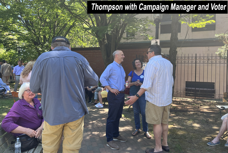 Thompson with Campaign Manager and Voter